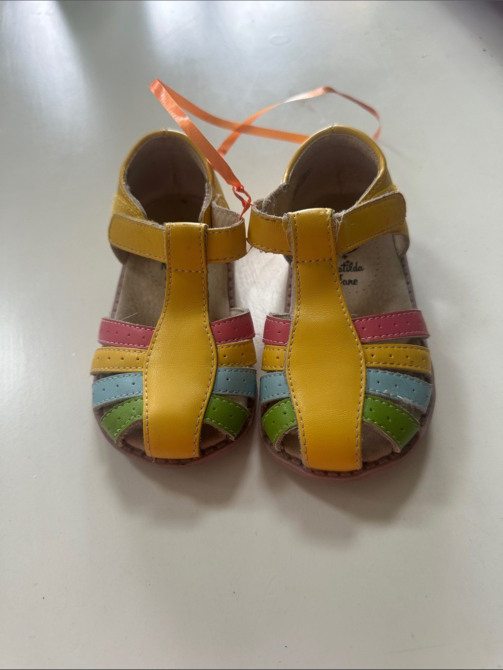 Matilda Jane Yellow Multi-Strip Toddler T-Strap Sandals